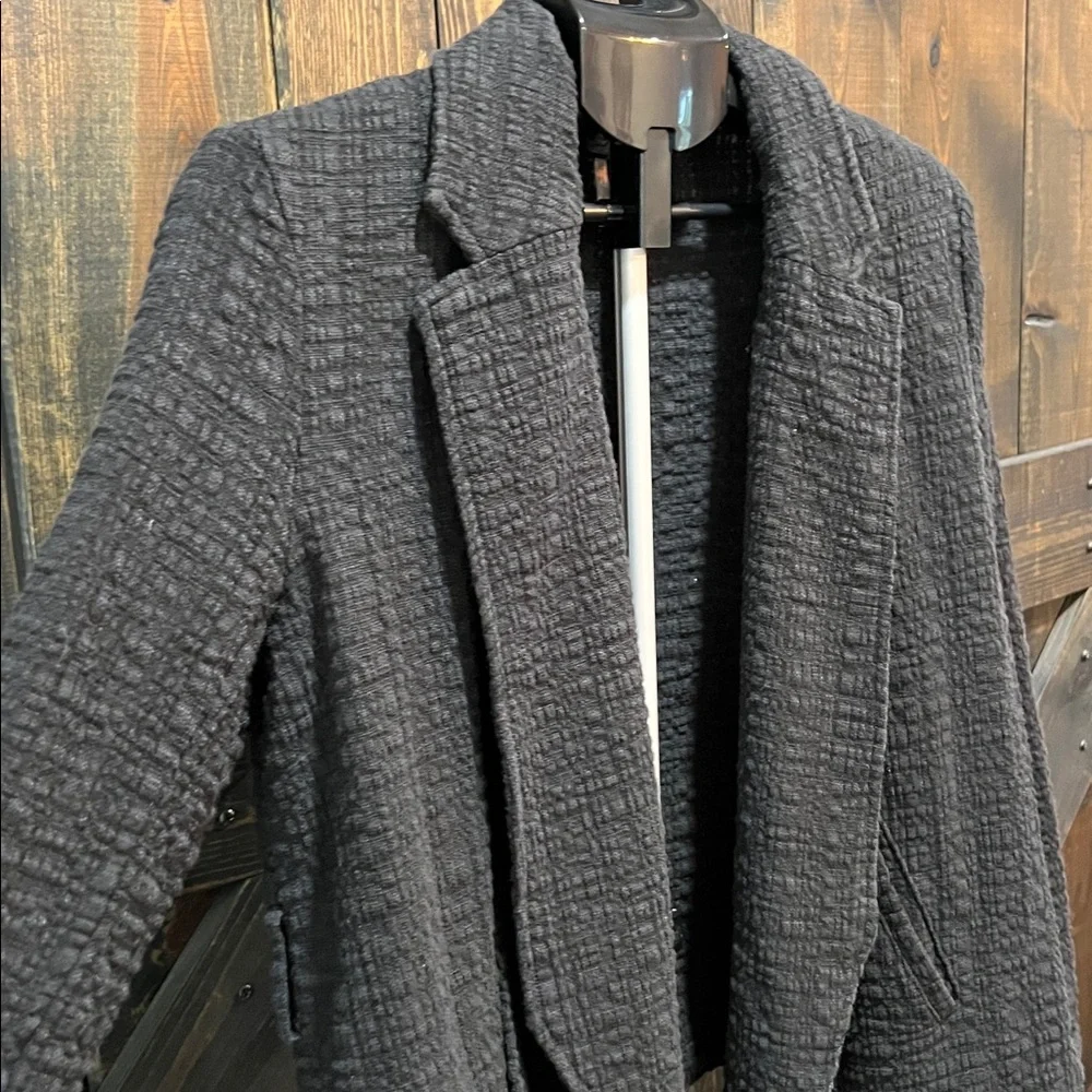 Free‎ People Black Crinkle Open Blazer Jacket S Gauzy Dark Academia Artsy Boho